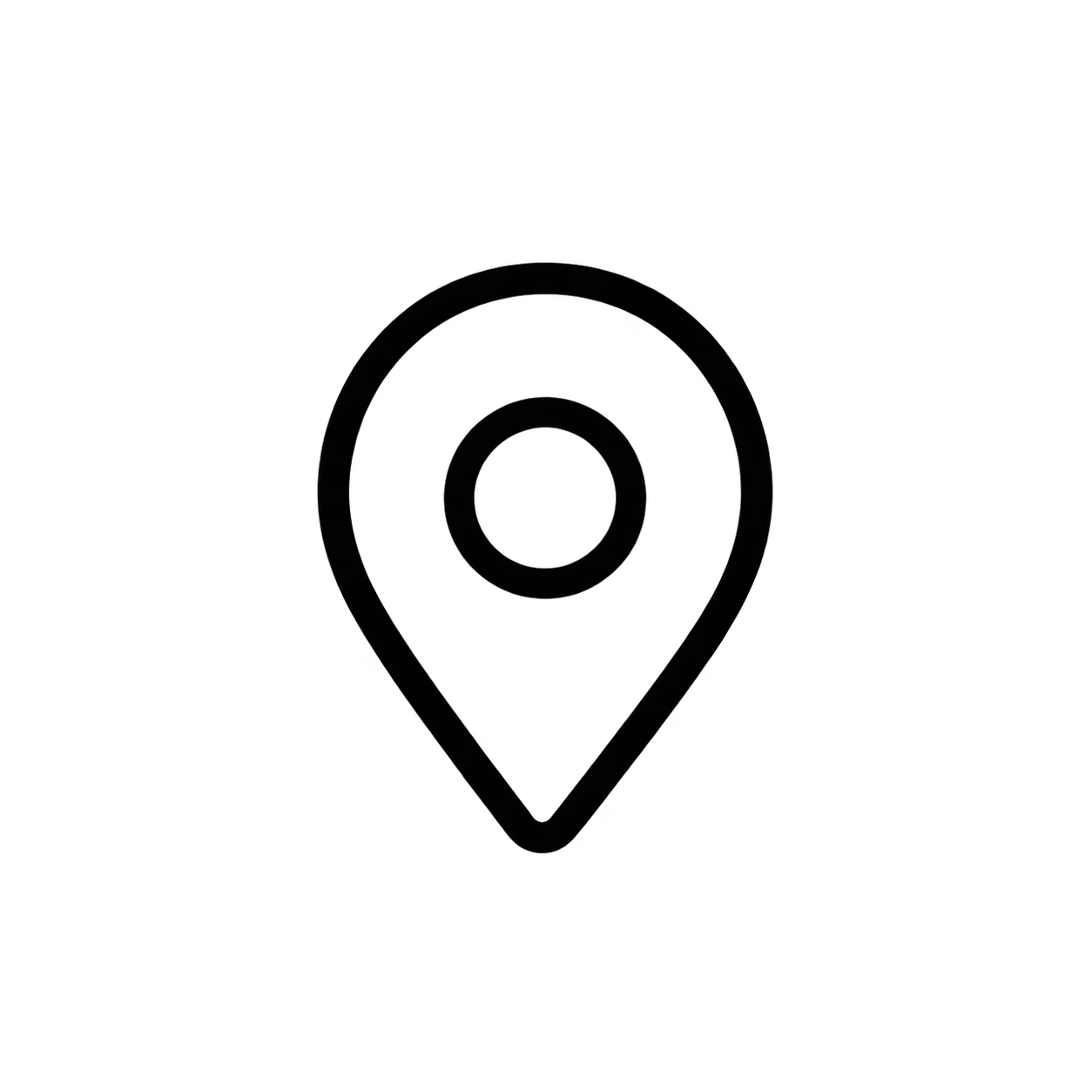 Black line illustration of a location pin representing accessible local communication.