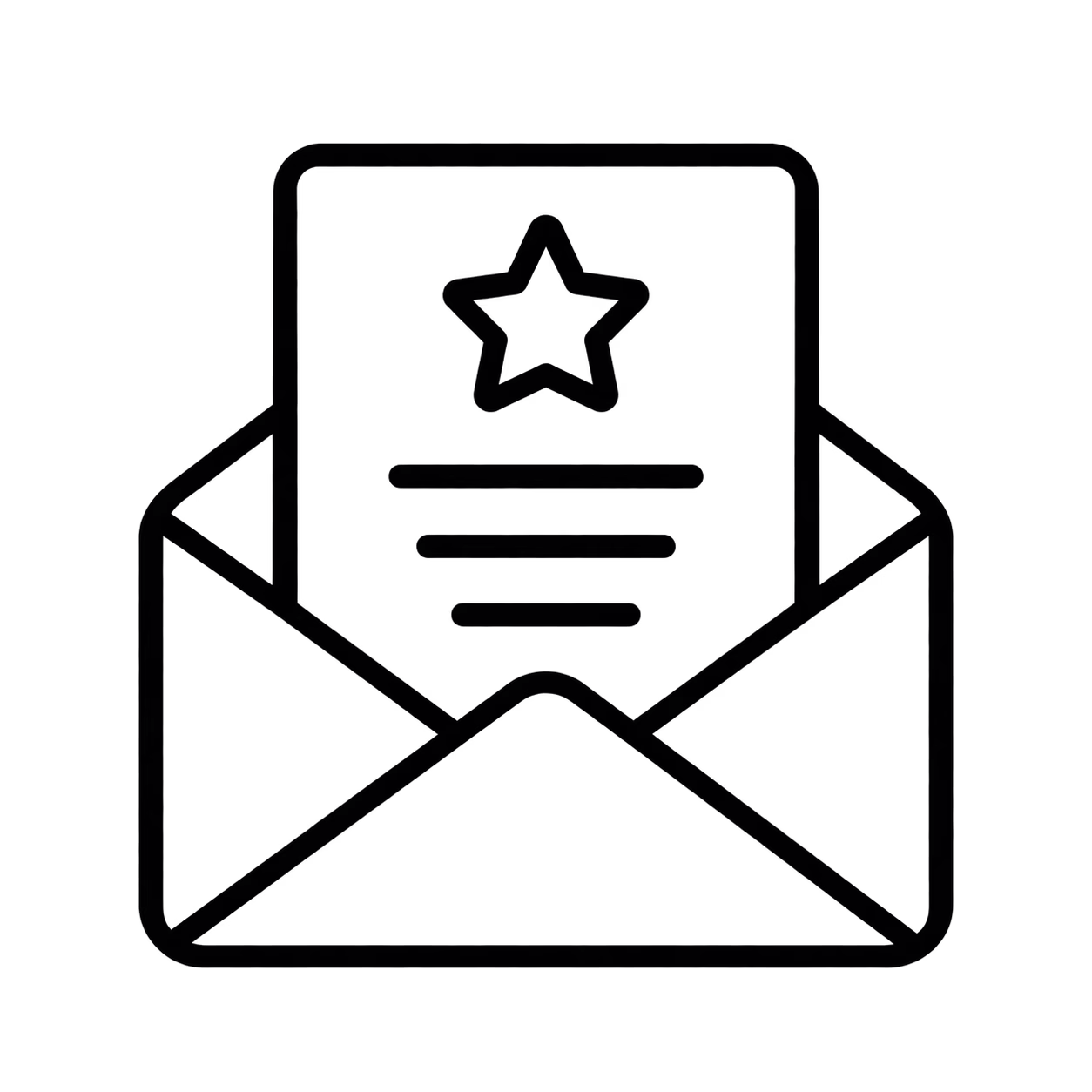 Black outline icon of an invitation emerging from an envelope.