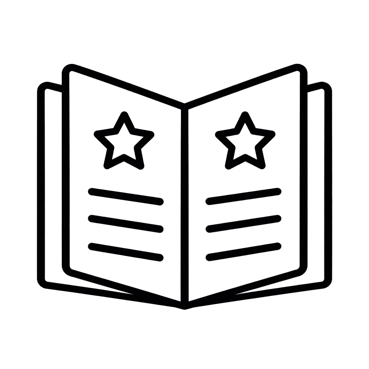 Black outline icon of an open event program booklet.