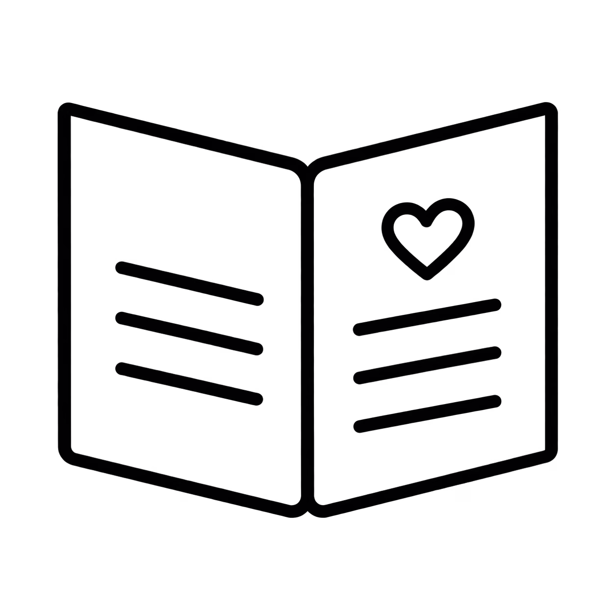 Black outline icon of an open wedding ceremony booklet.