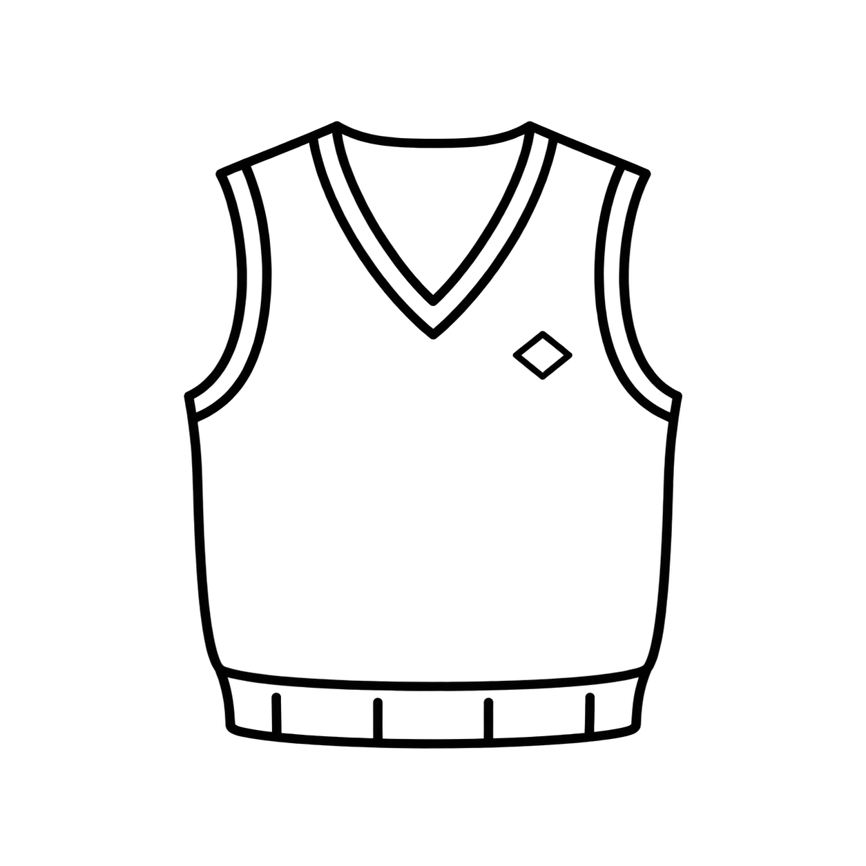 Black outline icon of a woollen V-neck workwear vest with ribbed edging and a small chest logo placeholder.